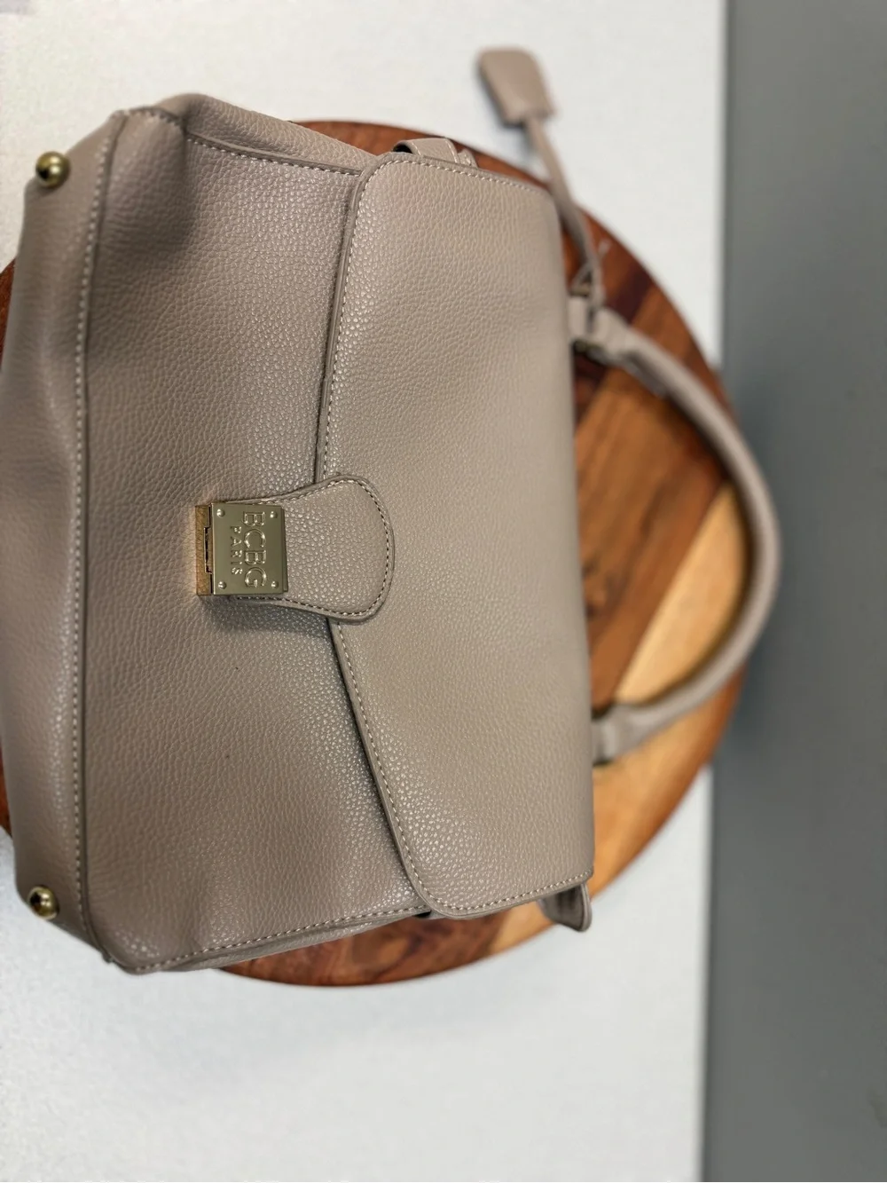 BCBG Taupe Pebble Leather Top-Handle‎ Satchel